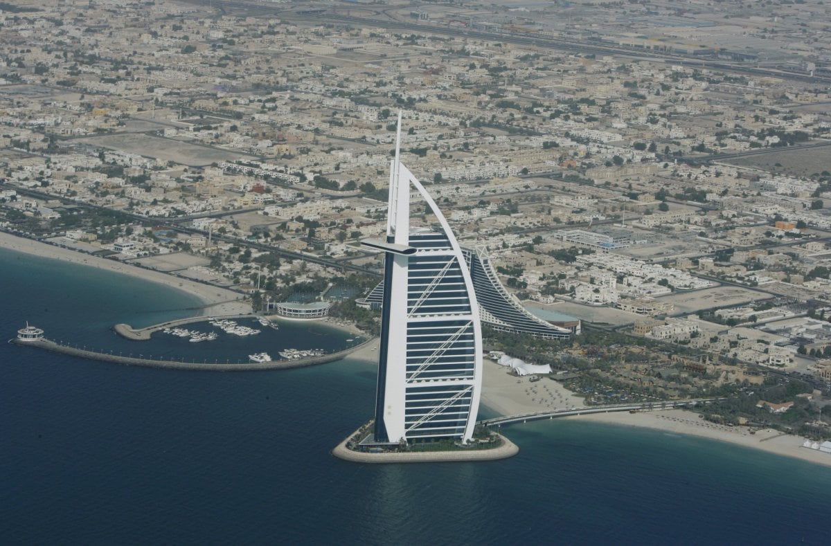 Completed in 1999, the hotel is located on an artificial island in the Persian gulf.