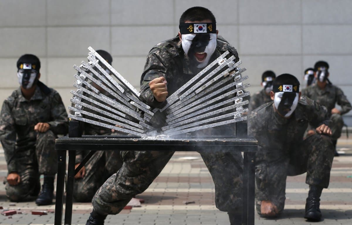 the japanese martial art of tameshiwari involves breaking bricks or wooden planks south korean special forces do it with heavy rocks 0