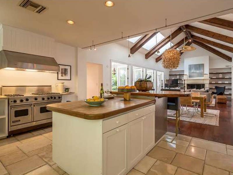 The kitchen opens to the massive family room. 