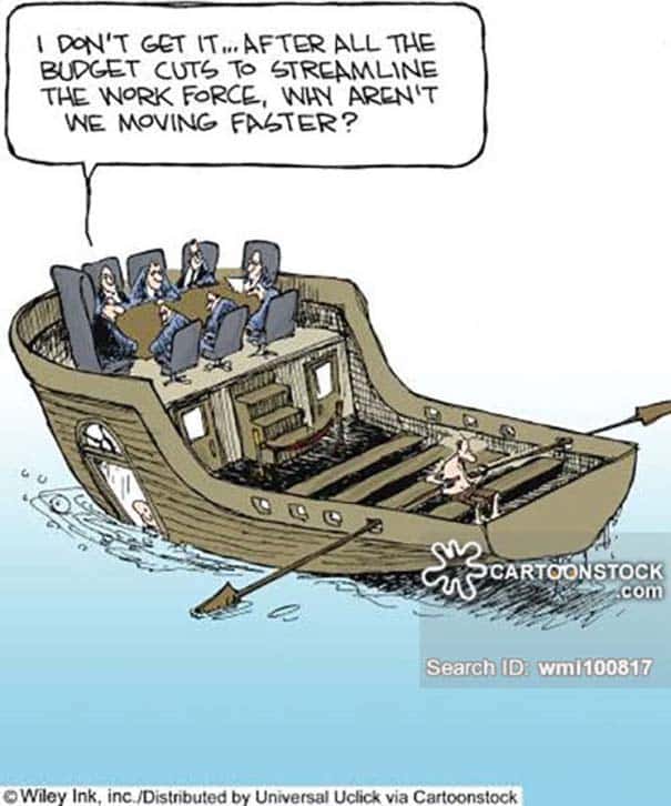 'I don't get it...after all the budget cuts to streamline the work force, why aren't we moving faster.'
