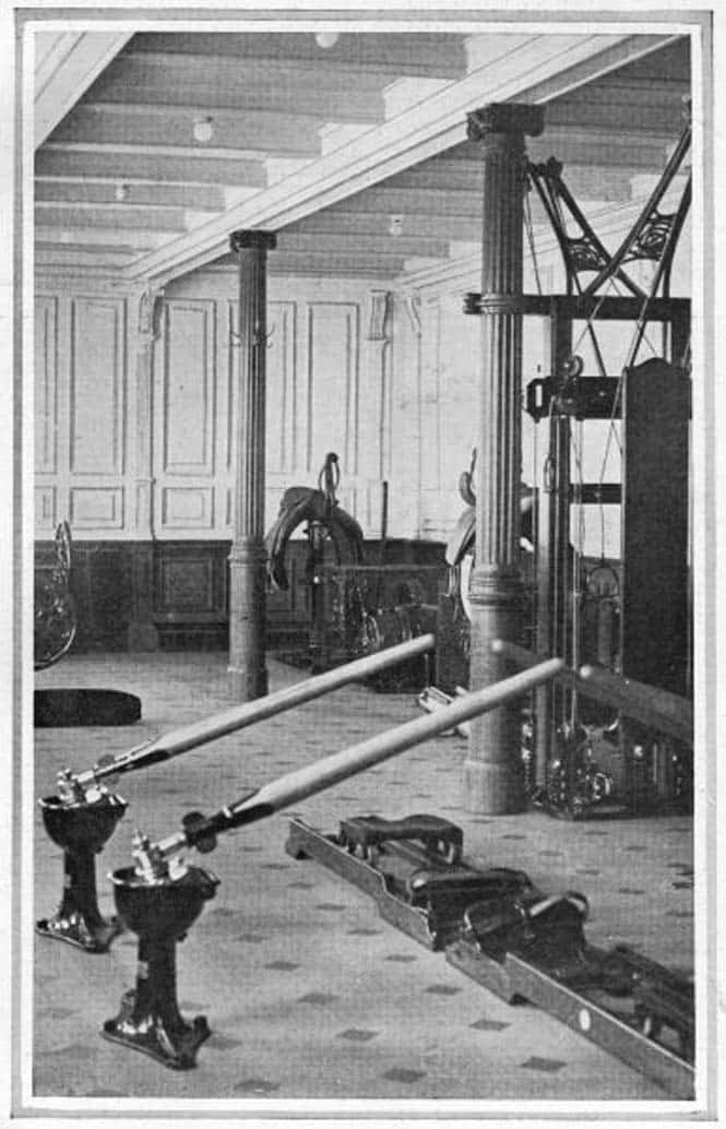 A photograph of the Gymnasium on the Titanic, Passengers could ride on a mechanically-worked saddle or exercise 'as if in a racing skiff'. Titanic was built by Harland & Wolff in Belfast Ireland during 1910 - 1911, and sank on 15th April, 1912, after striking an iceberg off the coast of Newfoundland during her maiden voyage from Southampton, England to New York, USA, with the loss of 1,522 passengers and crew. (Photo by Universal Images Group/Getty Images)