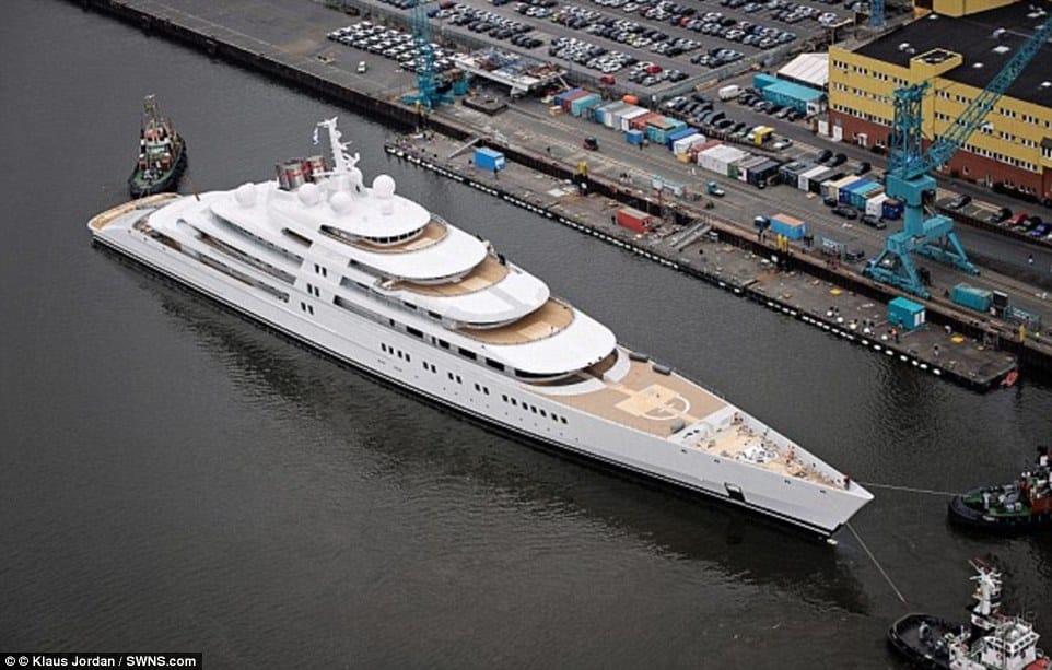 The world's current largest superyacht Azzam pictured during its launch in Germany in 2013