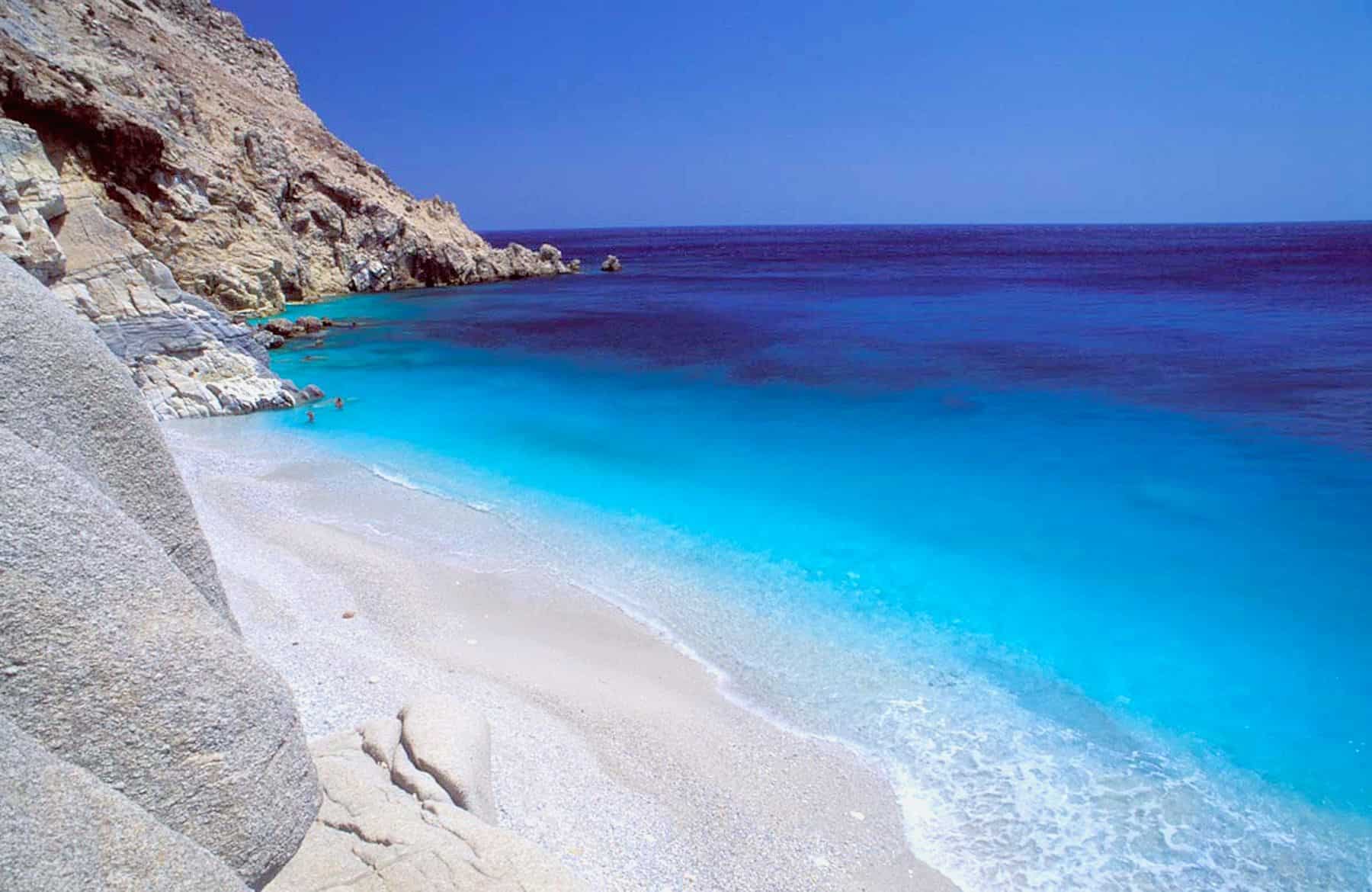 Seychelles beach, sea, rocks Ikaria, Northeastern Aegean Island, Greece ©Clairy Moustafellou /IML Image Group