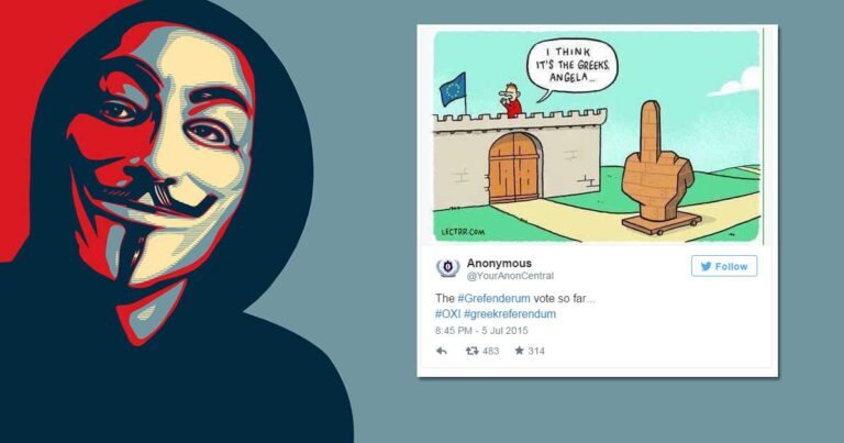 Το μήνυμα με το σκίτσο των Anonymous μέσω twitter στη Μέρκελ – «Nομίζω ότι είναι οι Έλληνες, Άνγκελα»