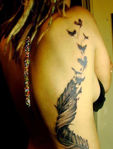 feather tattoos for girls on back
