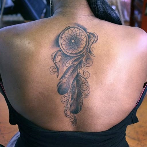feather tattoos for girls with dreamcatcher