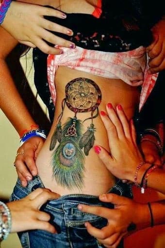 side rib cage tattoos for girls dreamcatcher