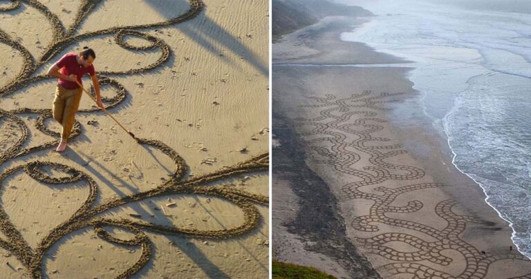 Σκαλίζει την άμμο. Αυτό που φτιάχνει λίγες ώρες μετά είναι απίθανο!