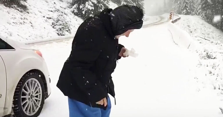 101 χρονών γιαγιούλα λέει στο γιο της να σταματήσει το αυτοκίνητο για να βγει να παίξει με το χιόνι!