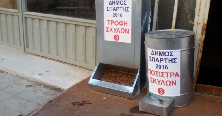 Ταΐστρες και ποτίστρες για τα αδέσποτα τοποθέτησε ο Δήμος Σπάρτης.
