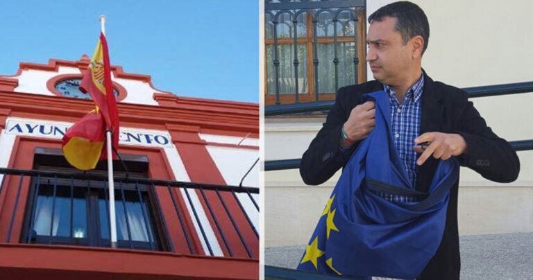 Έξι δήμοι στην Ισπανία υπέστειλαν τη σημαία της Ευρωπαϊκής Ένωσης.