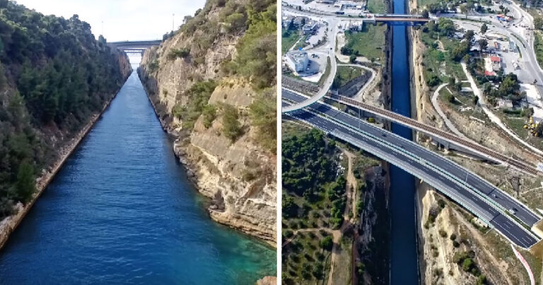 Πτήση μέσα στον Ισθμό της Κορίνθου σε ένα σπάνιο εναέριο βίντεο.