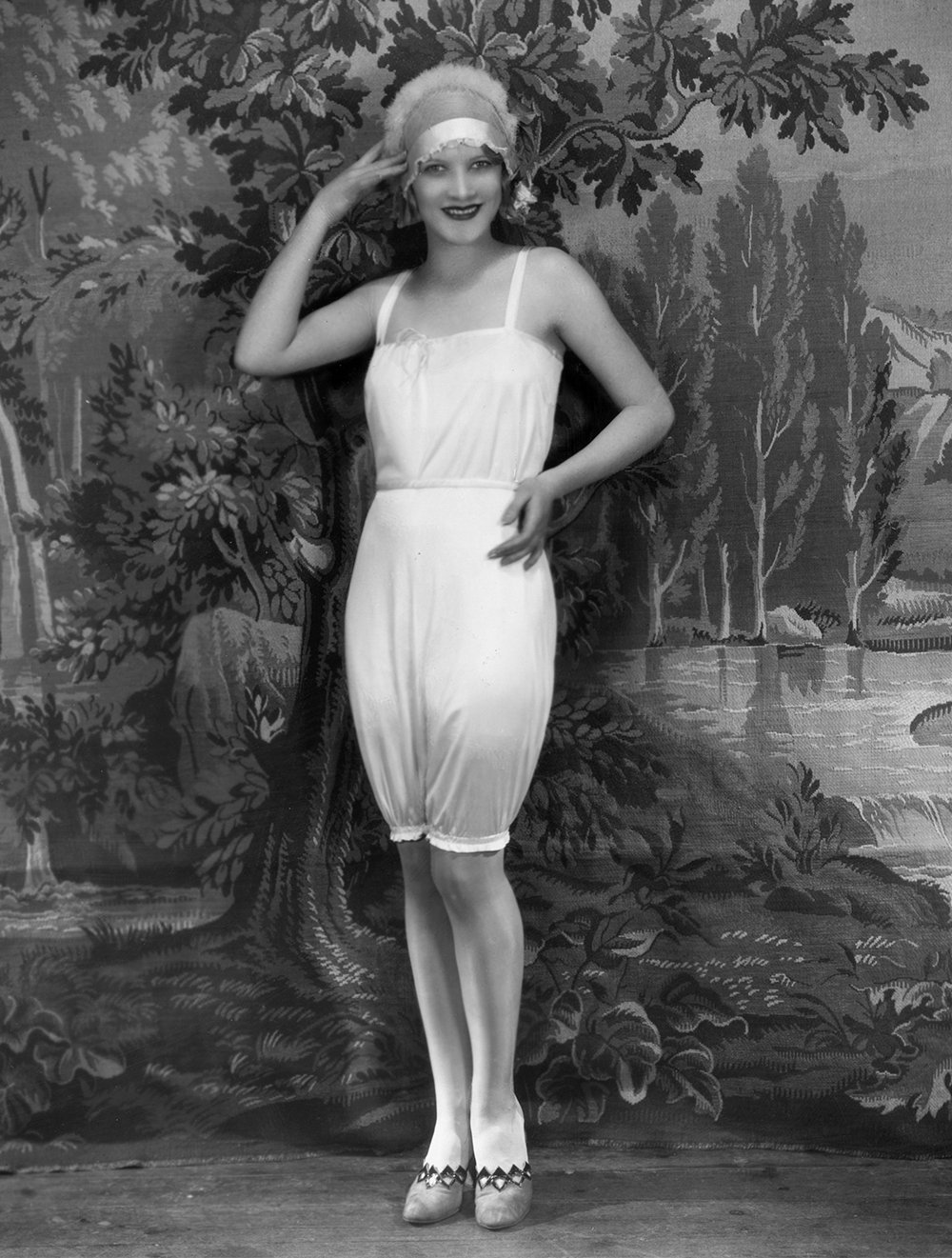 A woman wearing 1920s fashion underwear.   (Photo by Sasha/Getty Images)