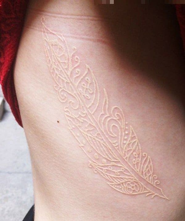 54-White-Ink-Feather-Tattoo