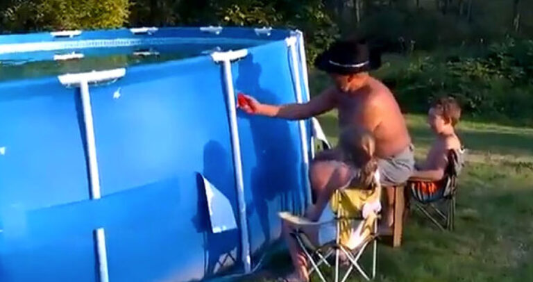 Παππούς αδειάζει μια φουσκωτή πισινά με τον πιο γρήγορο τρόπο! Δείτε όμως τα εγγόνια του…