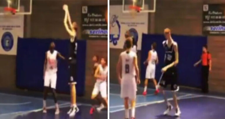 Ο μαθητής που έχει ύψος 2,3 μέτρα σε ένα βίντεο που δείχνει το εξωπραγματικό του ύψος.