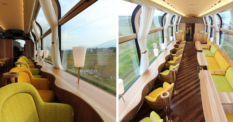 Το διαφανές τρένο της Ιαπωνίας με τα τεράστια γυάλινα παράθυρα με τη μοναδική ηφαιστειακή θέα.