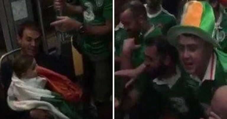 Φίλαθλοι της ομάδας της Ιρλανδίας τραγουδούν νανούρισμα σε μωρό στο μετρό στη Γαλλία
