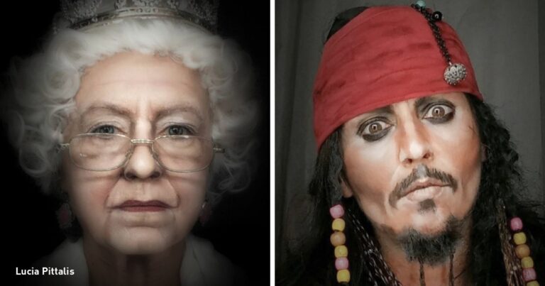 Καλλιτέχνιδα μεταμορφώνεται σε διάσημους ανθρώπους χρησιμοποιώντας μακιγιάζ.