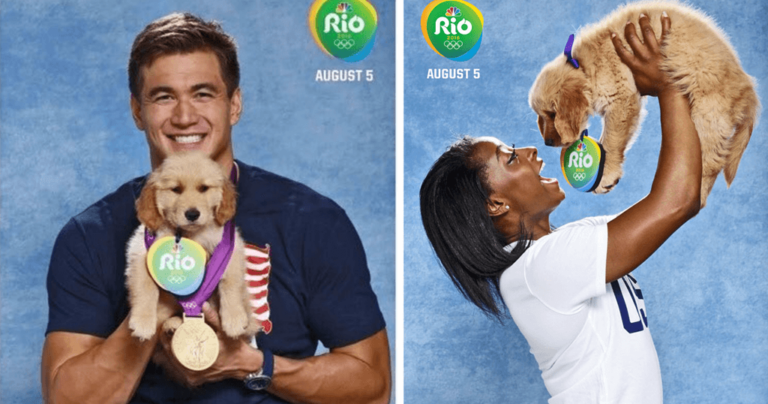 Οι αθλητές της Ολυμπιακής ομάδας της Αμερικής φωτογραφίζονται με κουταβάκια για καλό σκοπό.