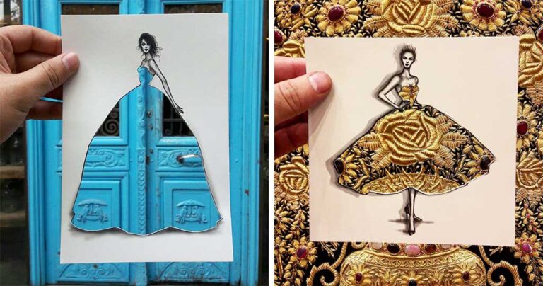 Σχεδιαστής μόδας χρησιμοποιεί σύννεφα και κτίρια για να ολοκληρώσει τα σχέδια των φορεμάτων του.