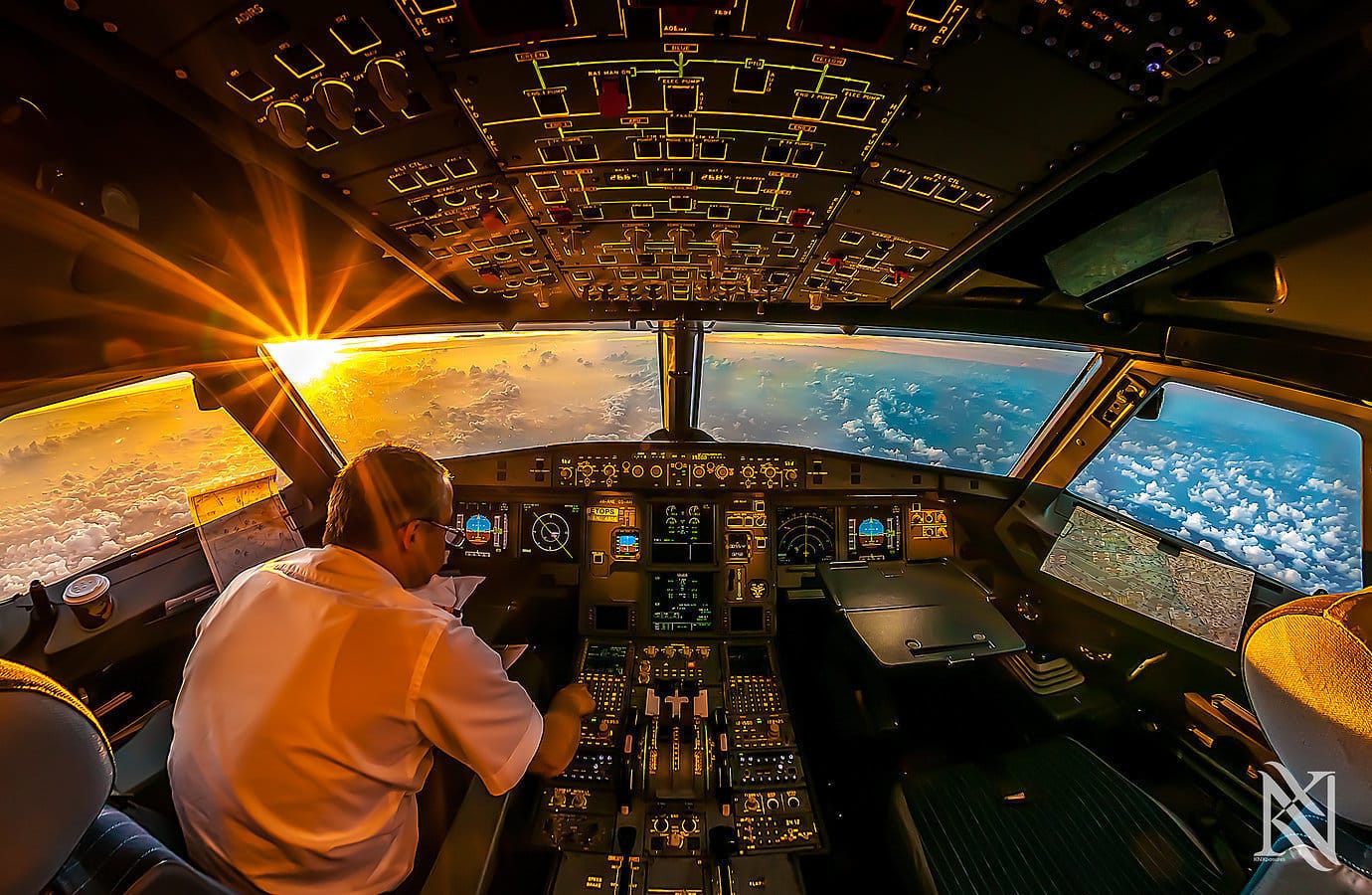 This was shot during sunrise,flying at 35000 feet above the indian ocean towards the city of Trivandrum.