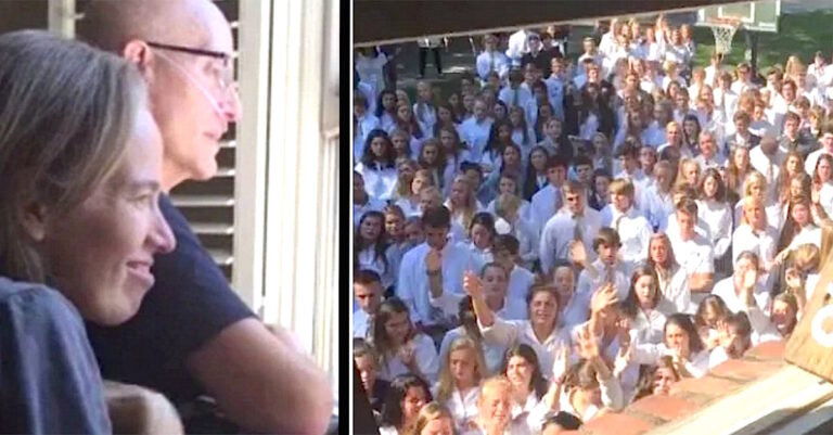 Πάνω από 400 μαθητές τραγούδησαν στον καρκινοπαθή τους δάσκαλο.