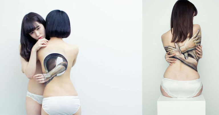 Ρεαλιστικές ζωγραφιές πάνω στο δέρμα μεταμορφώνουν το σώμα σε απίστευτες οφθαλμαπάτες