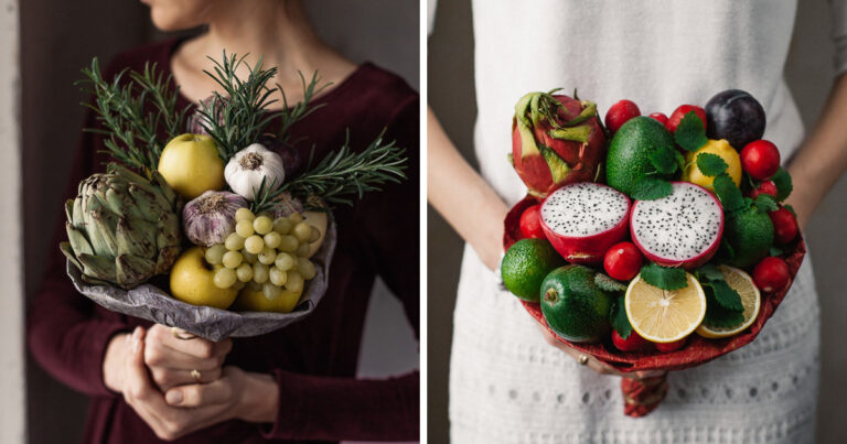 Δημιουργεί μοναδικά μπουκέτα από φρούτα και λαχανικά που τρώγονται