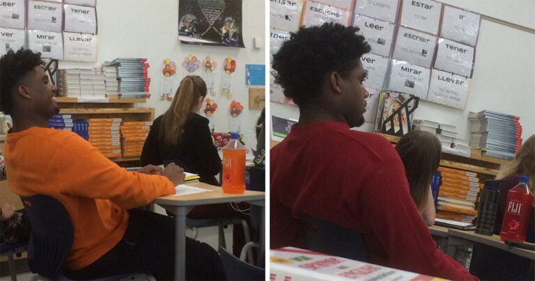 Φωτογραφίζει κρυφά τον συμμαθητή της που ταιριάζει το ρόφημά του με τα ρούχα του.