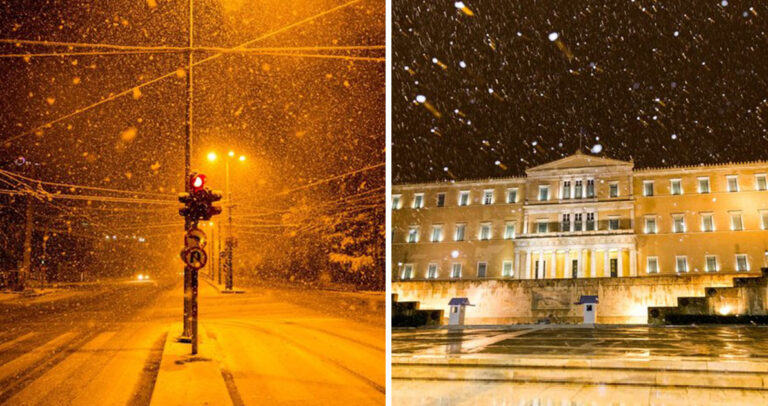 24 φωτογραφίες από την χιονισμένη νυχτερινή Αθήνα