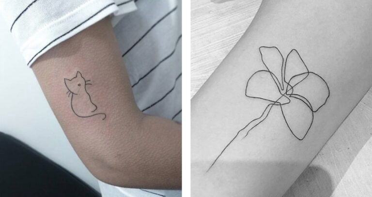 19 τατουάζ χτυπημένα με μια συνεχόμενη γραμμή
