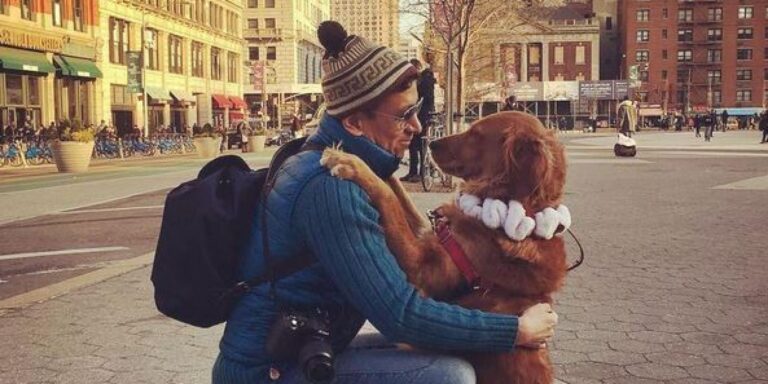 Σκύλος θέλει να είναι όλοι χαρούμενοι και αγκαλιάζει περαστικούς στους δρόμους της Νέας Υόρκης