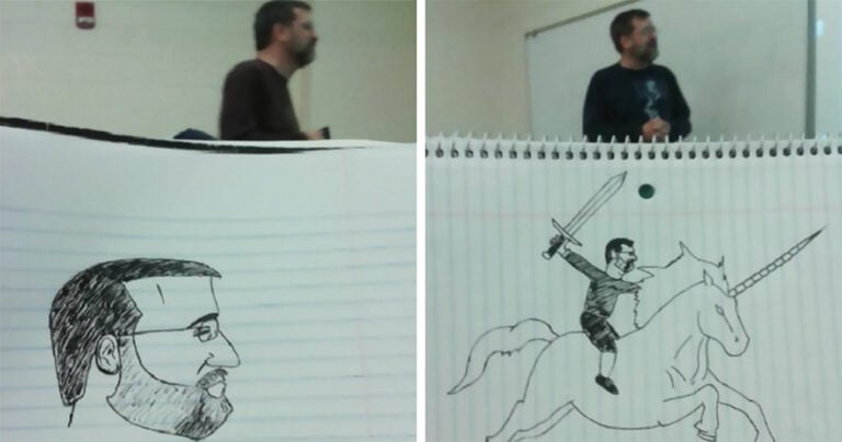 Μαθητής που βαριέται στο σχολείο ζωγραφίζει τον καθηγητή του στις πιο απίθανες στιγμές