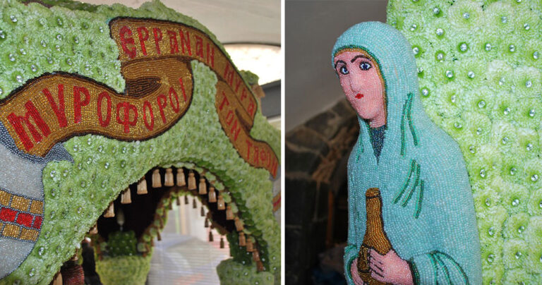 7.000 χρυσάνθεμα και Μυροφόρες με πέρλες σε Επιτάφιο της Πελοποννήσου