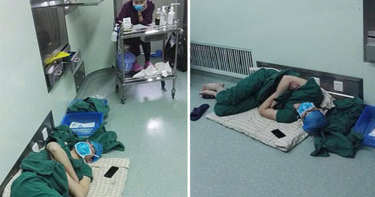 Χειρουργός κοιμάται στο πάτωμα νοσοκομείου μετά από 28 ώρες συνεχόμενου χειρουργίου