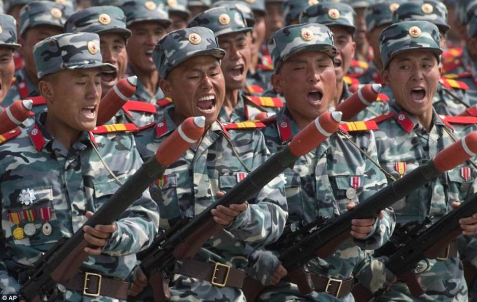 The parade was held to mark the 105th birthday of North Korea's founder, Kim Il-sung, the late grandfather of the country's current ruler, Kim Jong-Un