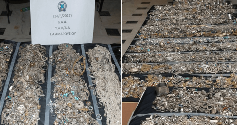Φωτογραφίες από τα 700 κιλά κοσμήματα που βρήκε η Αστυνομία στο Χαλάνδρι
