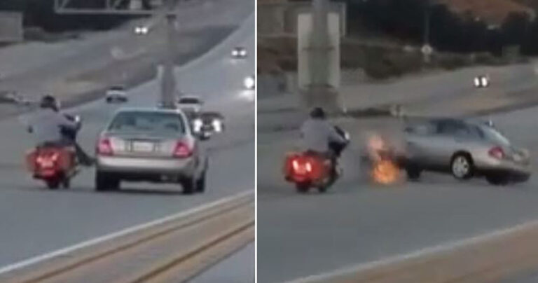 Μοτοσικλετιστής κλωτσάει αυτοκίνητο και δημιουργεί χάος σε δρόμο