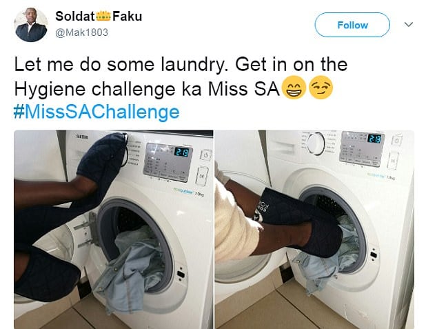 Another Twitter user mocked the model by putting on oven gloves to do the washing