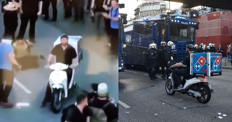 Hρωικός ντελιβεράς διέκοψε επεισόδια στην Γερμανία για να παραδώσει πίτσα
