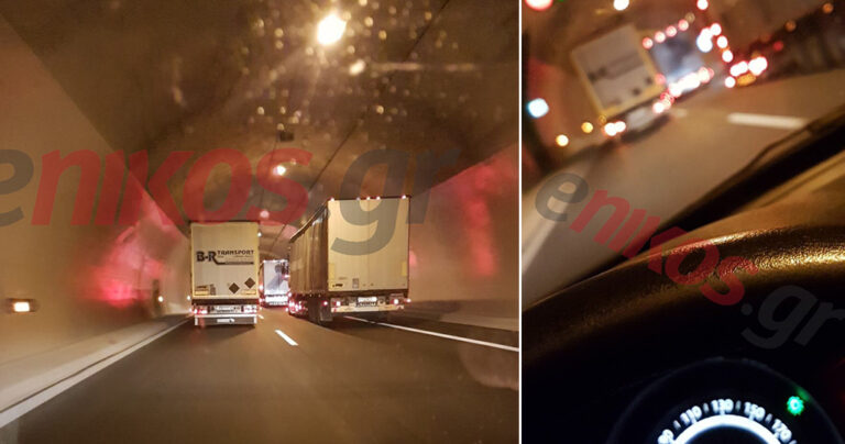 Νταλίκα κάνει τριπλή προσπέραση μέσα στο τούνελ των Τεμπών