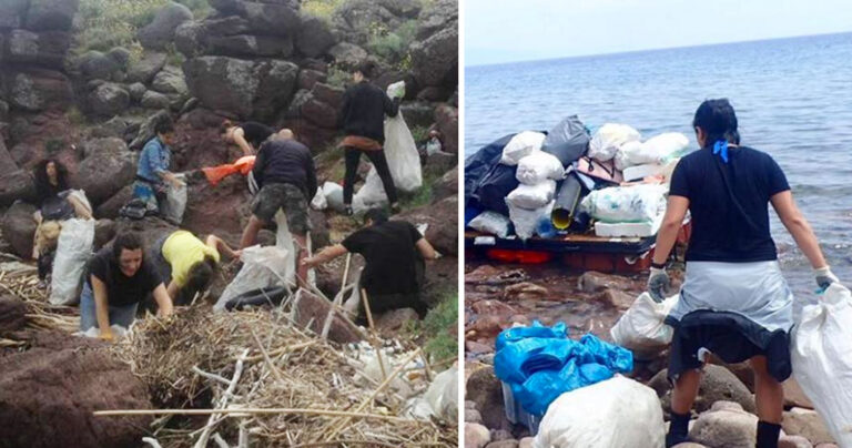 Εθελοντές καθαρίζουν ακτές της Λέσβου από τα σκουπίδια που αφήνουν πίσω οι πρόσφυγες