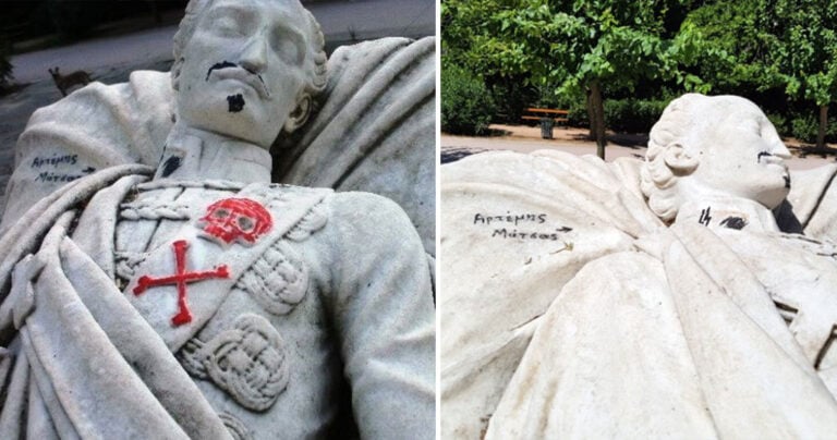 Βεβήλωσαν με ναζιστικά σύμβολα το μνημείο του Αλέξανδρου Υψηλάντη στο Πεδίο του Άρεως