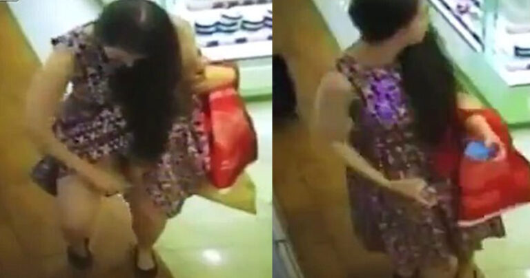 Γυναίκα ψεκάζεται με αποσμητικό κάτω από την φούστα της ενώ κάμερα ασφαλείας την καταγράφει