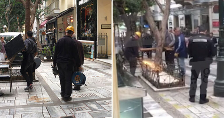 Κολωνάκι: Ξήλωσαν με τροχούς κοπής τα τραπεζάκια στην Τσακάλωφ