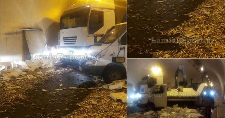 Νταλίκα γέμισε με γαύρο σήραγγα στη Στυλίδα μετά από τροχαίο