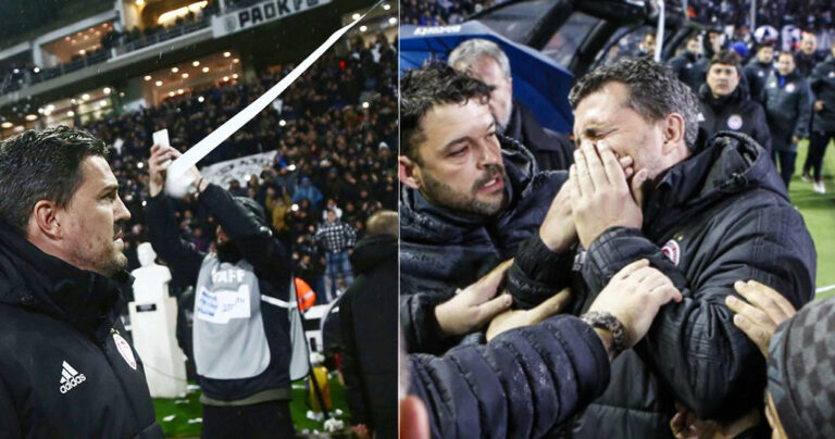 Τραυματισμός του προπονητή του Ολυμπιακού από ρολό ταμειακής μηχανής