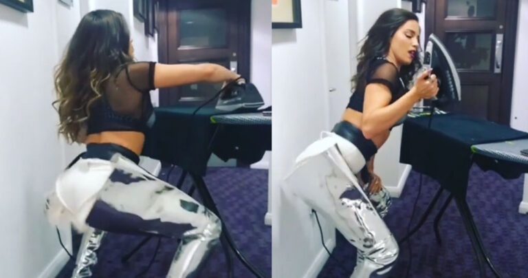 H νοικοκυρά Στικούδη σιδερώνει και ταυτόχρονα κουνάει ρυθμικά τα οπίσθια της