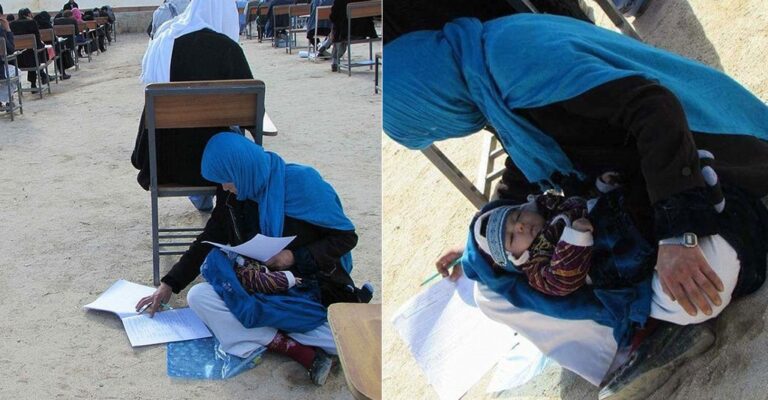 22χρονη μητέρα στο Αφγανιστάν φροντίζει το μωρό της ενώ γράφει εξετάσεις